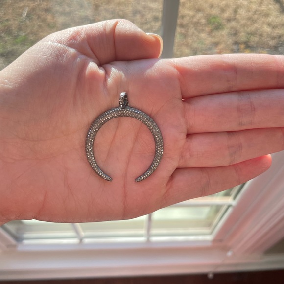 Diamond and Black Rhodium Crescent Horn Pendant by the Jen Collection - Picture 11 of 14